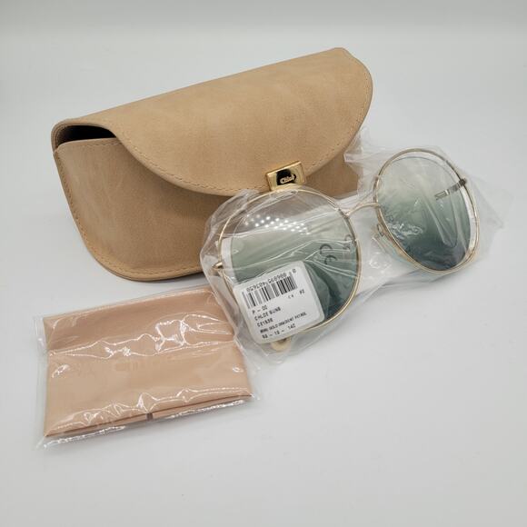 Chloe Accessories - Chloe NIB Wendy 59MM Oversize Round Gold Gradient Petrol Sunglasses CE153S 838
